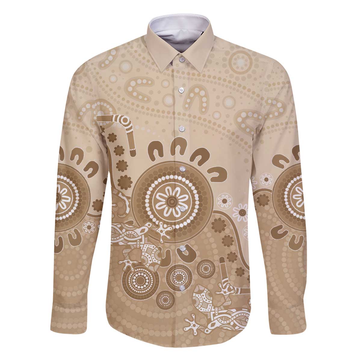 Beige Lizards Australia Family Matching Off The Shoulder Long Sleeve Dress and Hawaiian Shirt Boomerang Indigenous Art - Vibe Hoodie