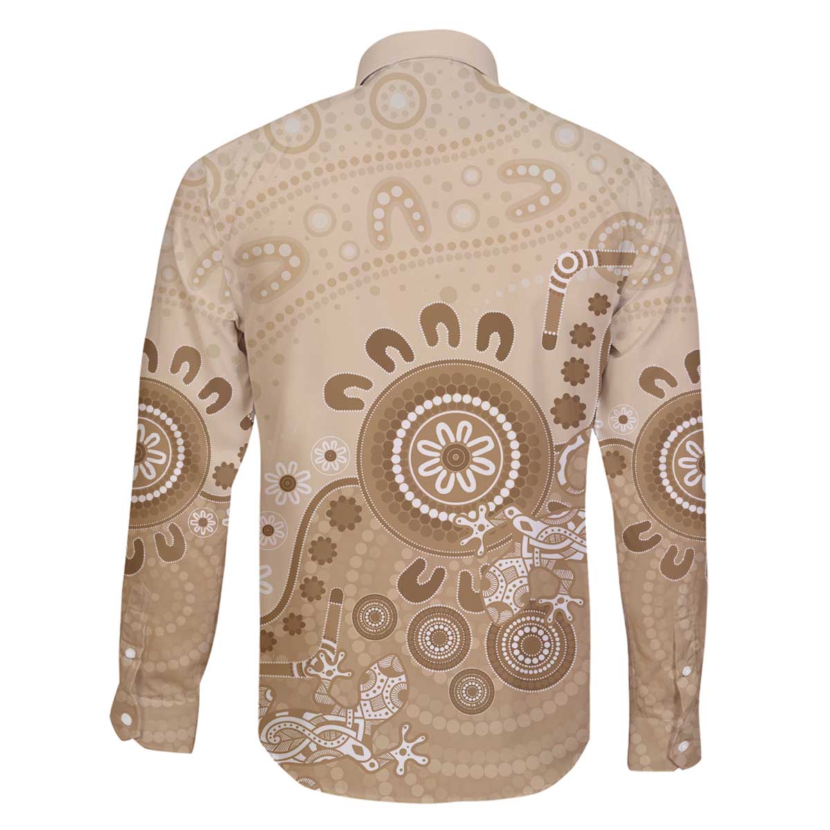 Beige Lizards Australia Family Matching Off The Shoulder Long Sleeve Dress and Hawaiian Shirt Boomerang Indigenous Art - Vibe Hoodie