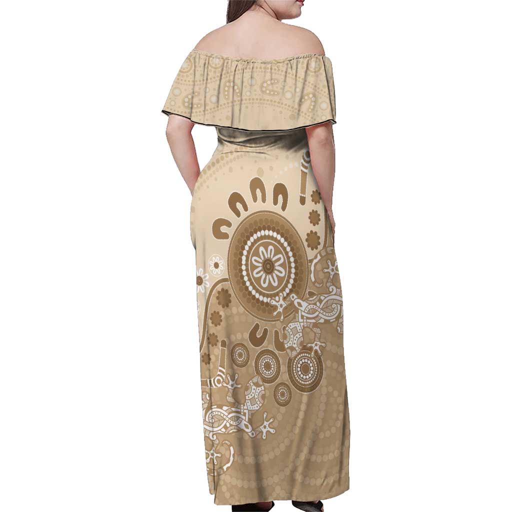 Beige Lizards Australia Family Matching Off Shoulder Maxi Dress and Hawaiian Shirt Boomerang Indigenous Art - Vibe Hoodie