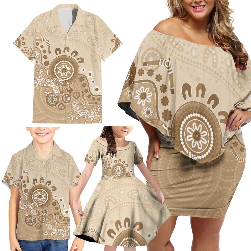 Beige Lizards Australia Family Matching Off Shoulder Short Dress and Hawaiian Shirt Boomerang Indigenous Art - Vibe Hoodie