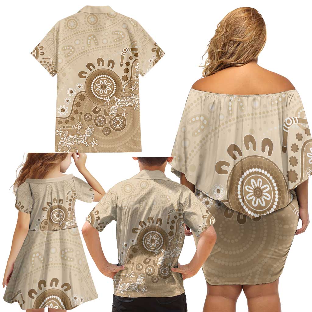 Beige Lizards Australia Family Matching Off Shoulder Short Dress and Hawaiian Shirt Boomerang Indigenous Art - Vibe Hoodie
