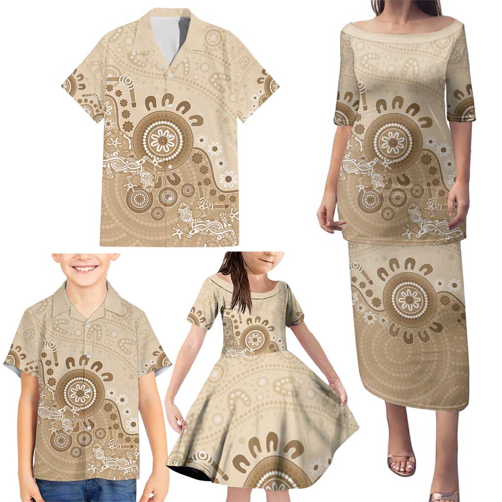 Beige Lizards Australia Family Matching Puletasi and Hawaiian Shirt Boomerang Indigenous Art - Vibe Hoodie