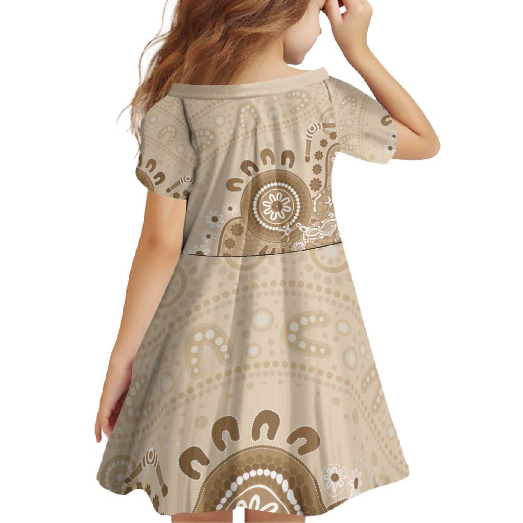 Beige Lizards Australia Family Matching Short Sleeve Bodycon Dress and Hawaiian Shirt Boomerang Indigenous Art - Vibe Hoodie