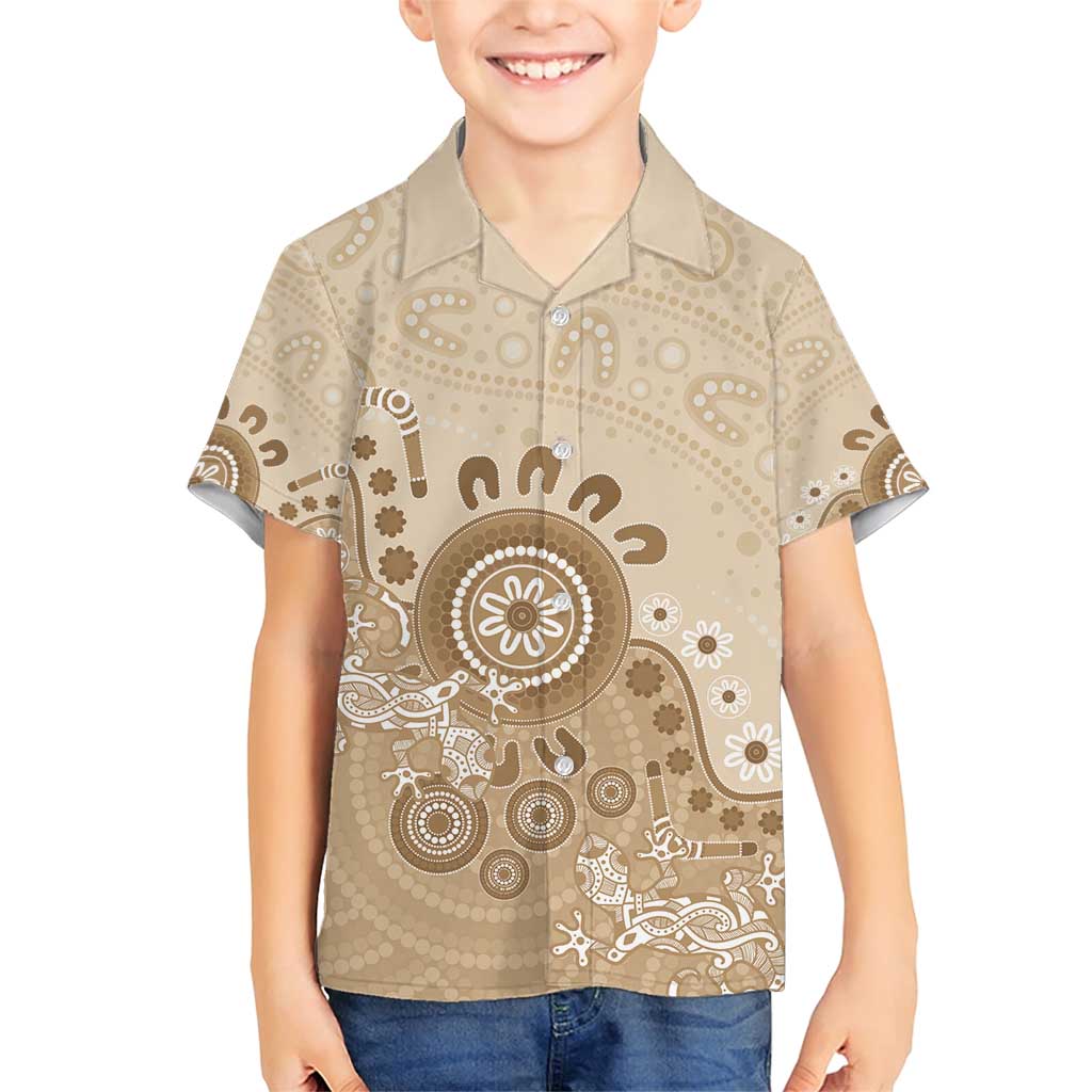 Beige Lizards Australia Family Matching Short Sleeve Bodycon Dress and Hawaiian Shirt Boomerang Indigenous Art - Vibe Hoodie