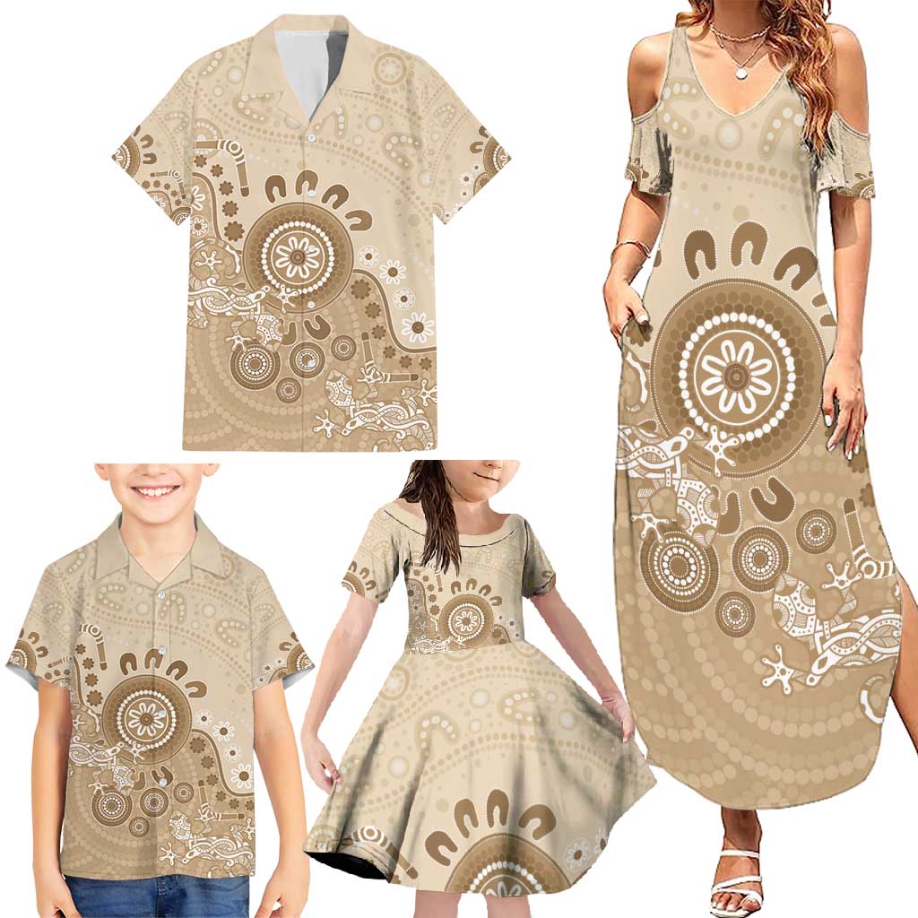 Beige Lizards Australia Family Matching Summer Maxi Dress and Hawaiian Shirt Boomerang Indigenous Art - Vibe Hoodie