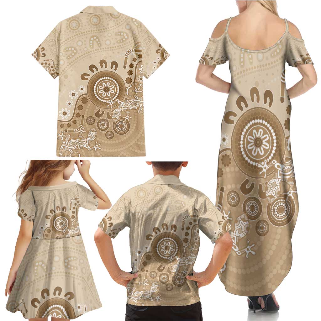 Beige Lizards Australia Family Matching Summer Maxi Dress and Hawaiian Shirt Boomerang Indigenous Art - Vibe Hoodie