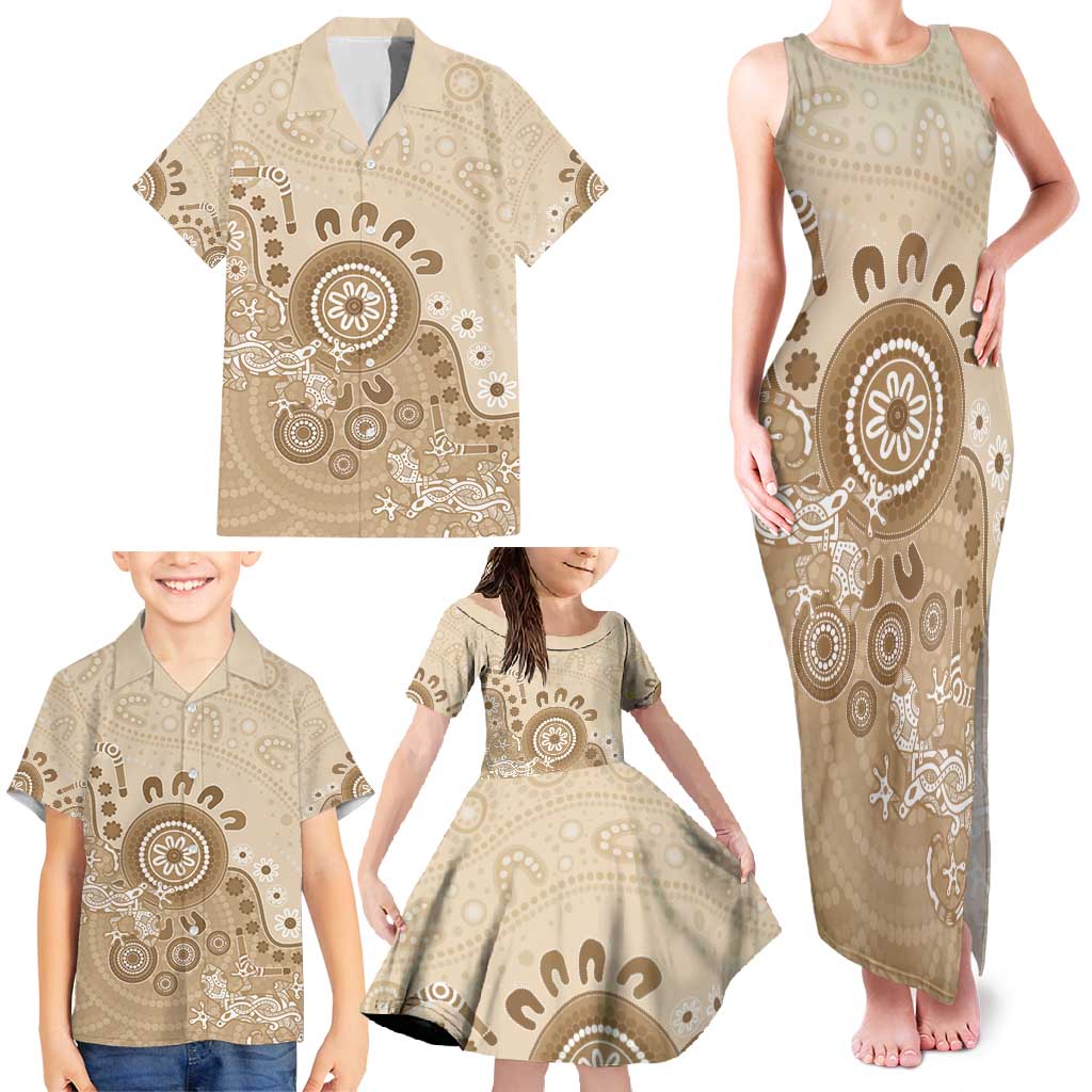 Beige Lizards Australia Family Matching Tank Maxi Dress and Hawaiian Shirt Boomerang Indigenous Art - Vibe Hoodie