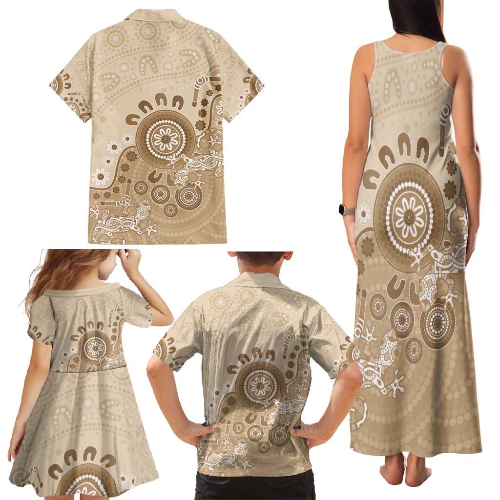 Beige Lizards Australia Family Matching Tank Maxi Dress and Hawaiian Shirt Boomerang Indigenous Art - Vibe Hoodie