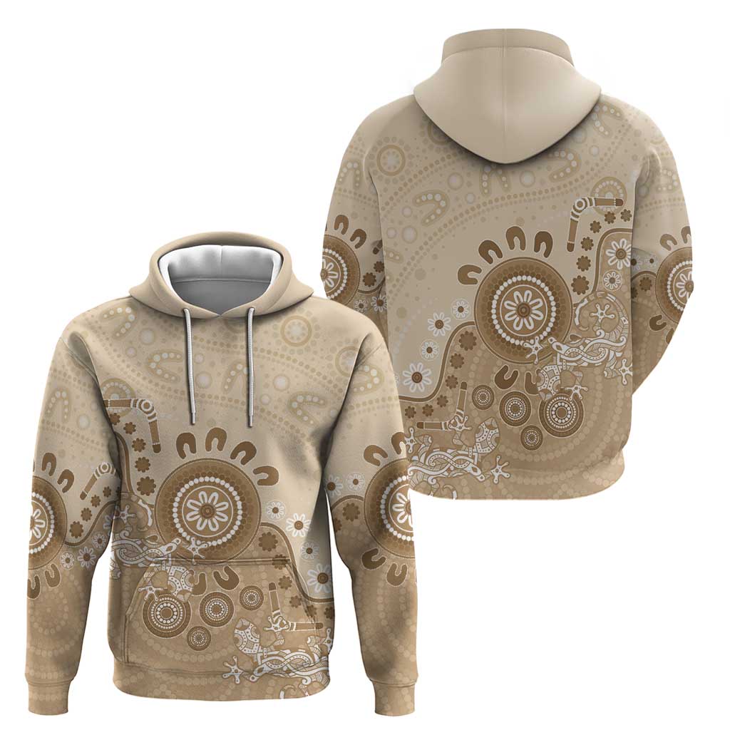 Beige Lizards Australia Hoodie Boomerang Indigenous Art - Vibe Hoodie