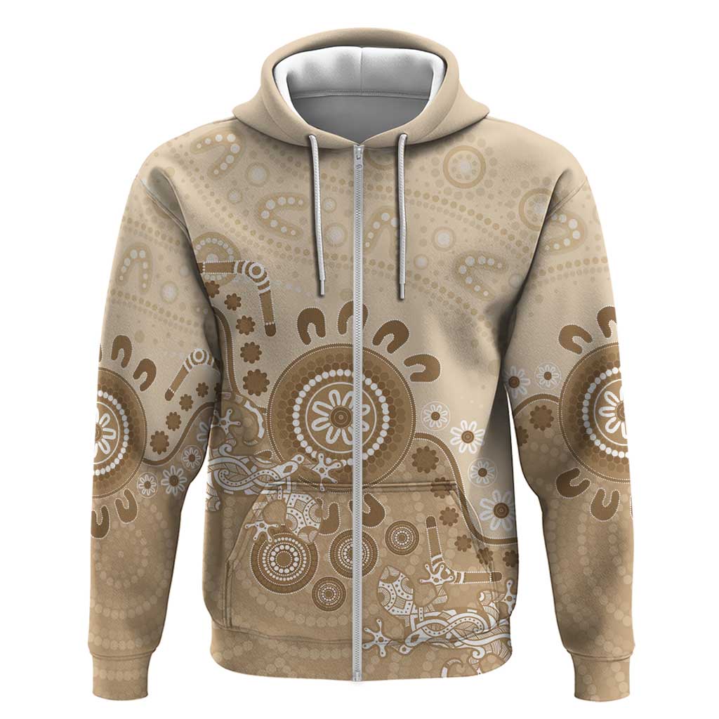 Beige Lizards Australia Hoodie Boomerang Indigenous Art - Vibe Hoodie