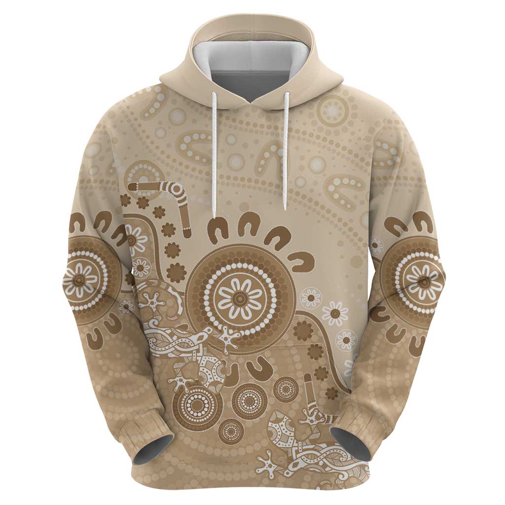 Beige Lizards Australia Hoodie Boomerang Indigenous Art - Vibe Hoodie