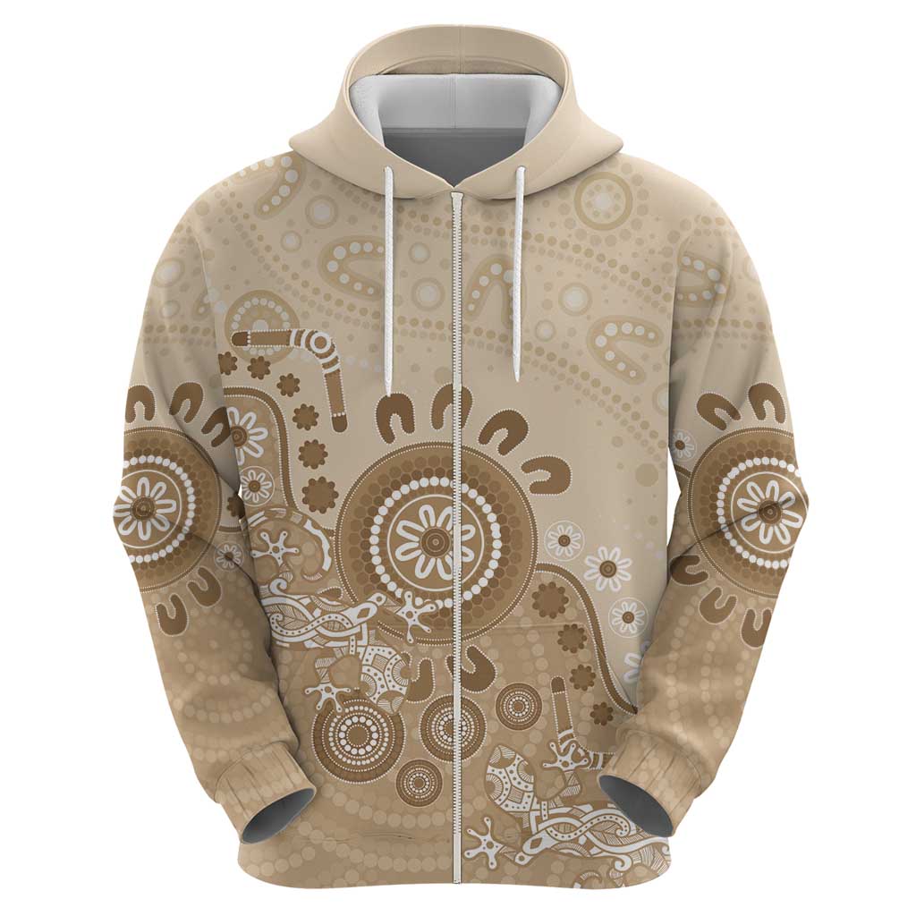 Beige Lizards Australia Hoodie Boomerang Indigenous Art - Vibe Hoodie