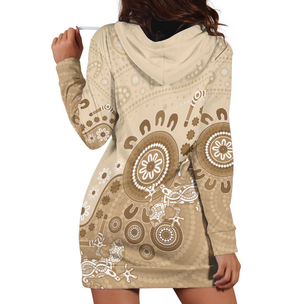 Beige Lizards Australia Hoodie Dress Boomerang Indigenous Art - Vibe Hoodie