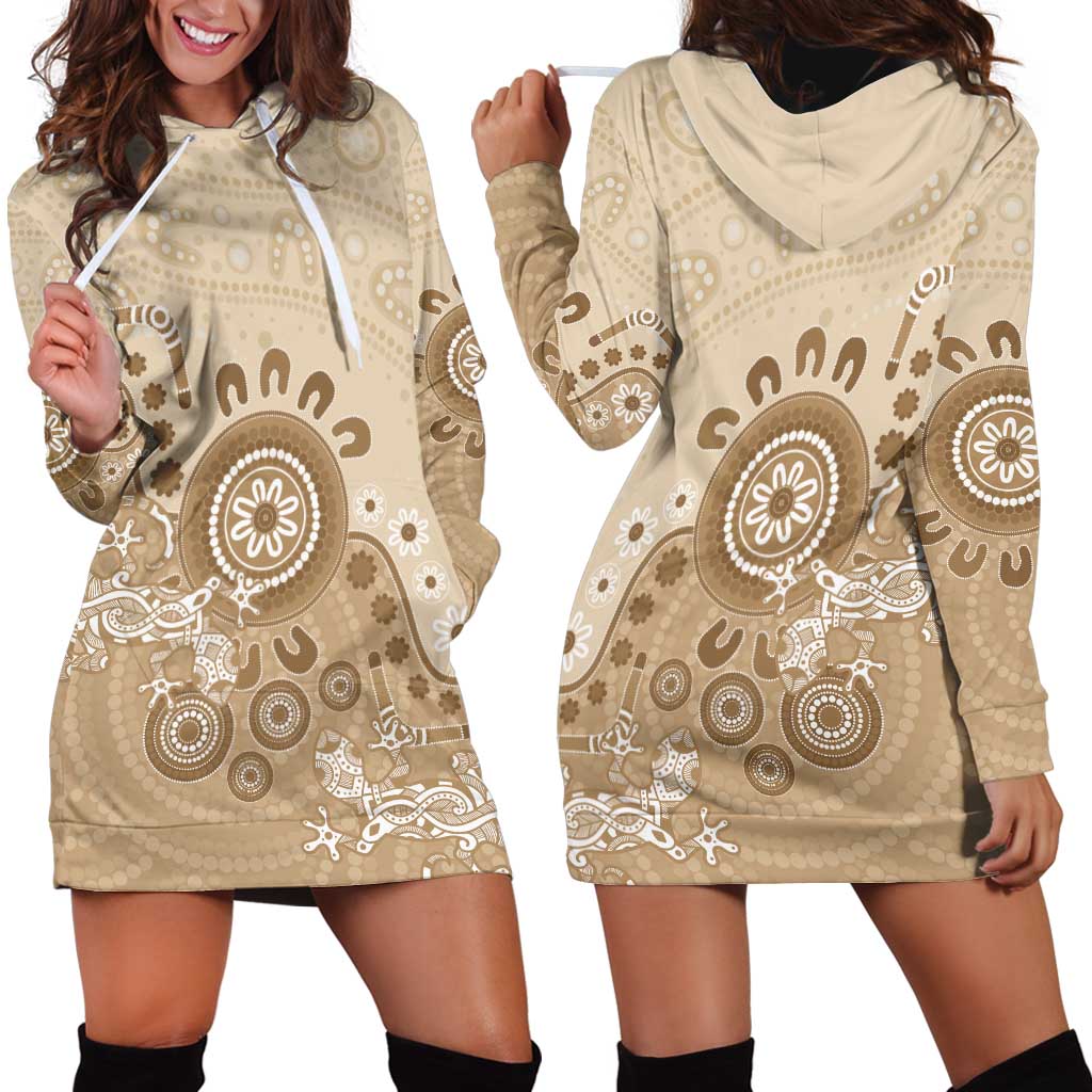 Beige Lizards Australia Hoodie Dress Boomerang Indigenous Art - Vibe Hoodie