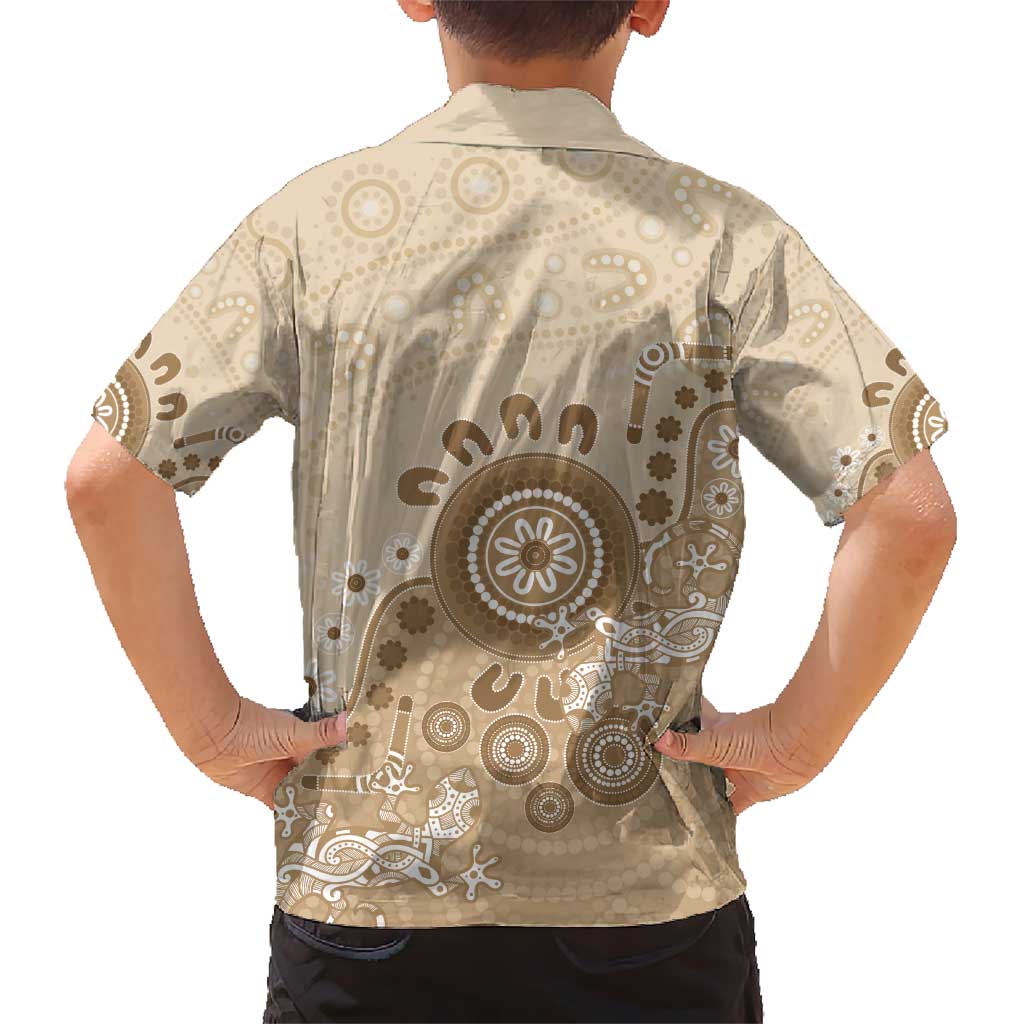Beige Lizards Australia Kid Hawaiian Shirt Boomerang Indigenous Art - Vibe Hoodie