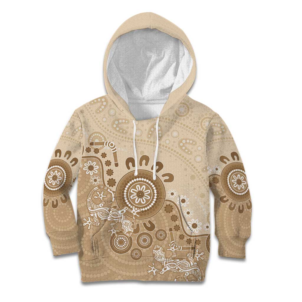Beige Lizards Australia Kid Hoodie Boomerang Indigenous Art - Vibe Hoodie