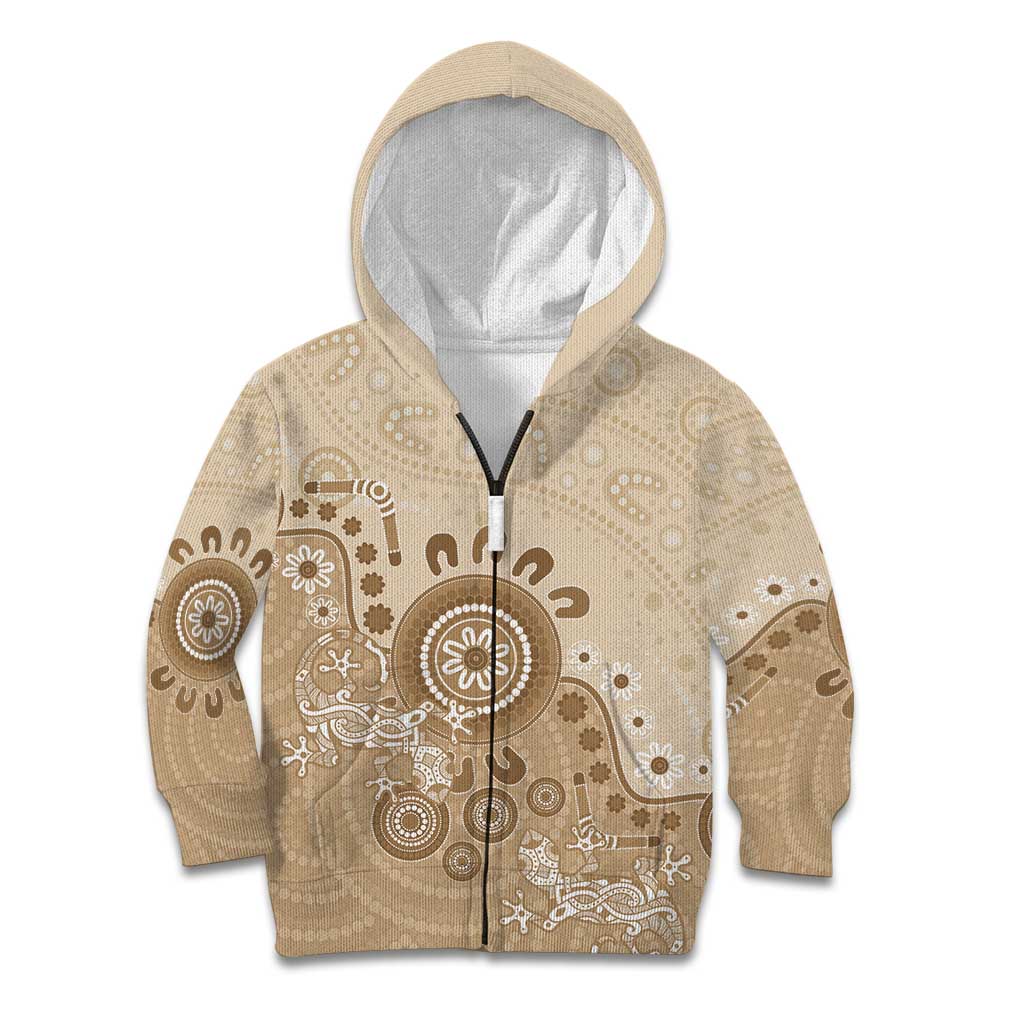 Beige Lizards Australia Kid Hoodie Boomerang Indigenous Art - Vibe Hoodie