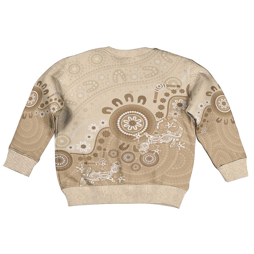 Beige Lizards Australia Kid Ugly Christmas Sweater Boomerang Indigenous Art - Vibe Hoodie