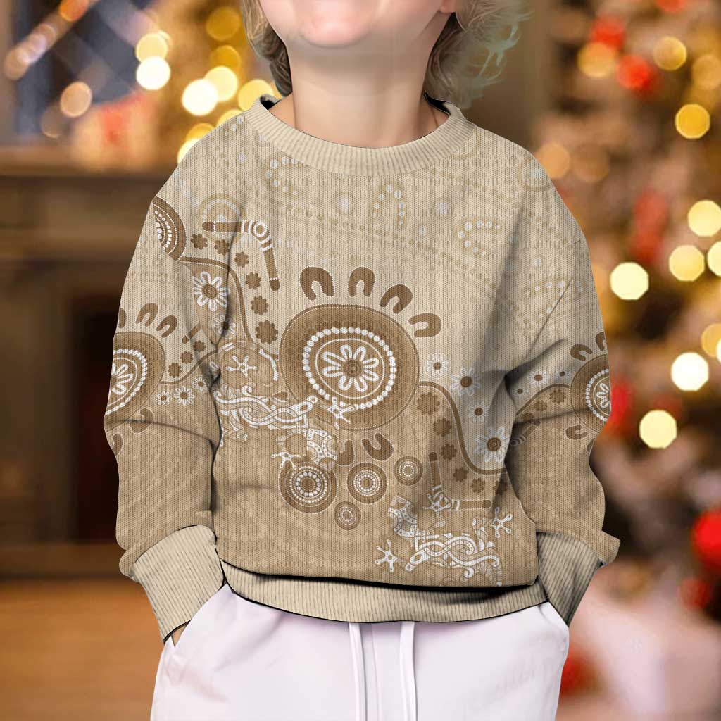 Beige Lizards Australia Kid Ugly Christmas Sweater Boomerang Indigenous Art - Vibe Hoodie