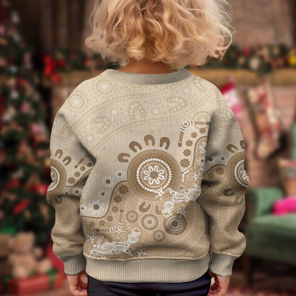 Beige Lizards Australia Kid Ugly Christmas Sweater Boomerang Indigenous Art - Vibe Hoodie