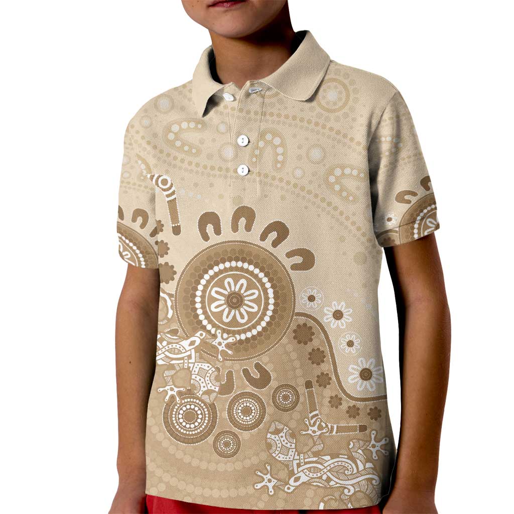 Beige Lizards Australia Kid Polo Shirt Boomerang Indigenous Art - Vibe Hoodie