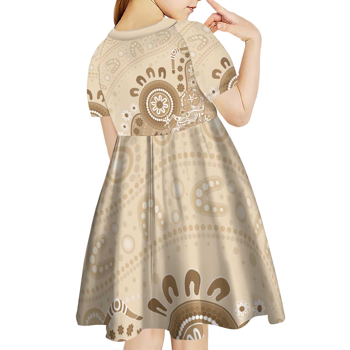 Beige Lizards Australia Kid Short Sleeve Dress Boomerang Indigenous Art - Vibe Hoodie
