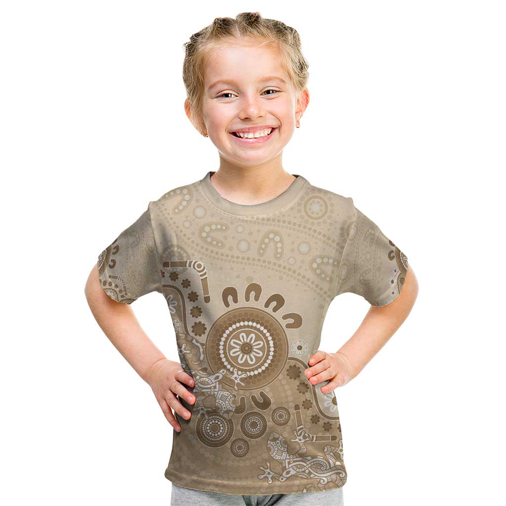 Beige Lizards Australia Kid T Shirt Boomerang Indigenous Art - Vibe Hoodie