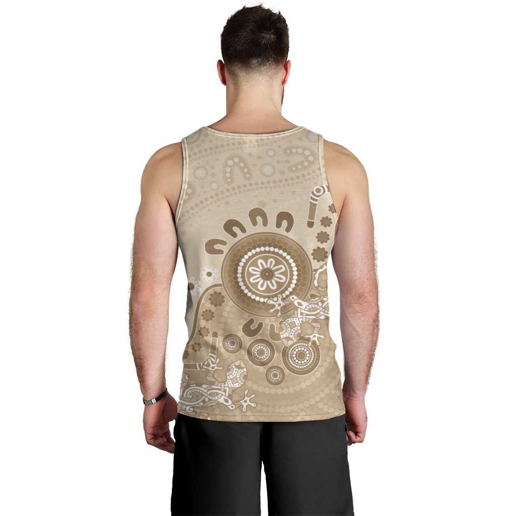 Beige Lizards Australia Men Tank Top Boomerang Indigenous Art - Vibe Hoodie