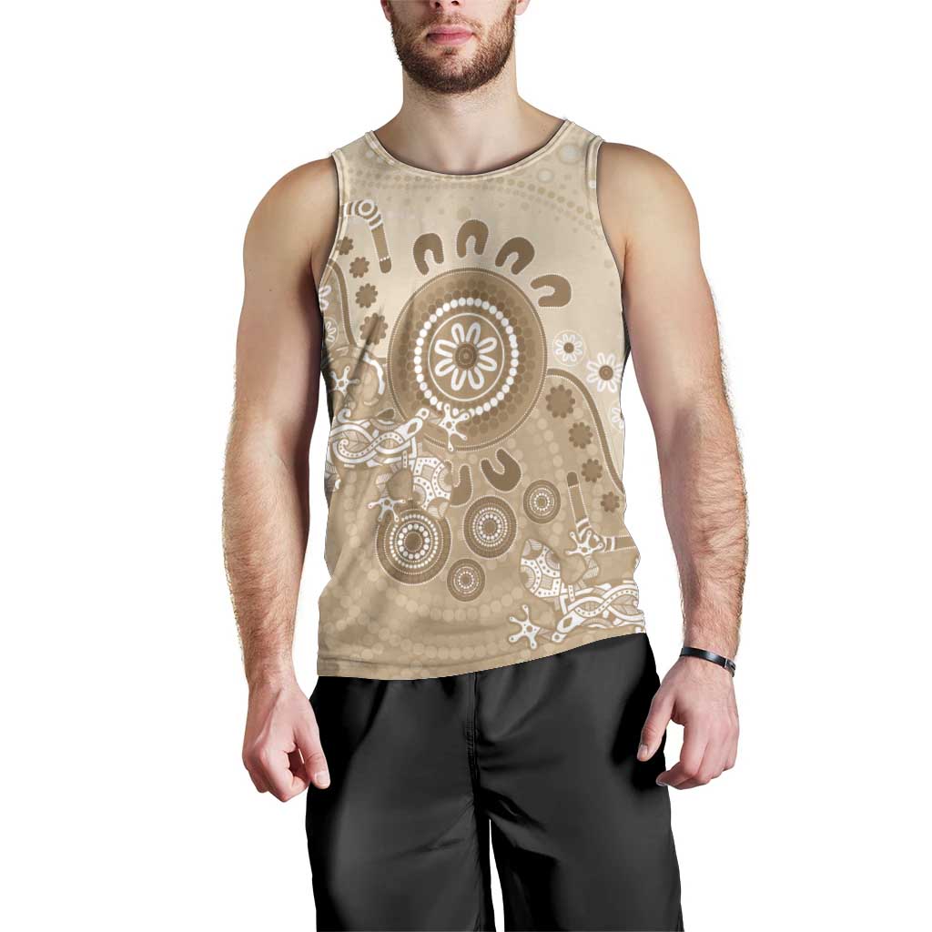 Beige Lizards Australia Men Tank Top Boomerang Indigenous Art - Vibe Hoodie