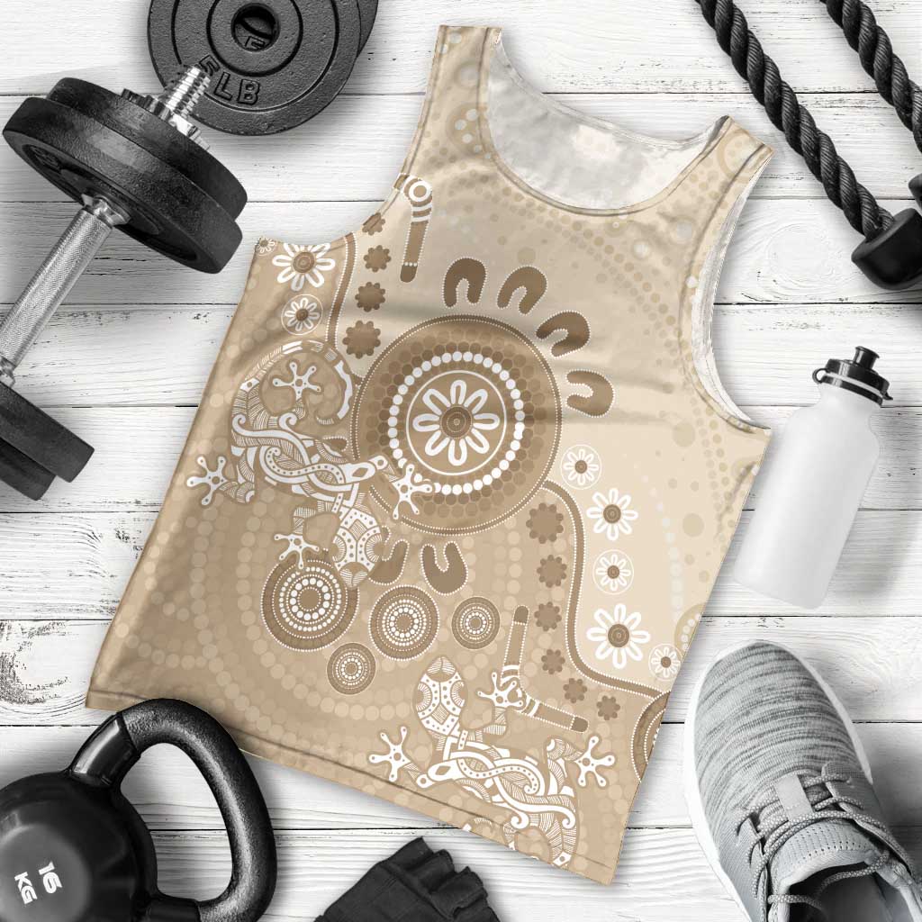 Beige Lizards Australia Men Tank Top Boomerang Indigenous Art - Vibe Hoodie