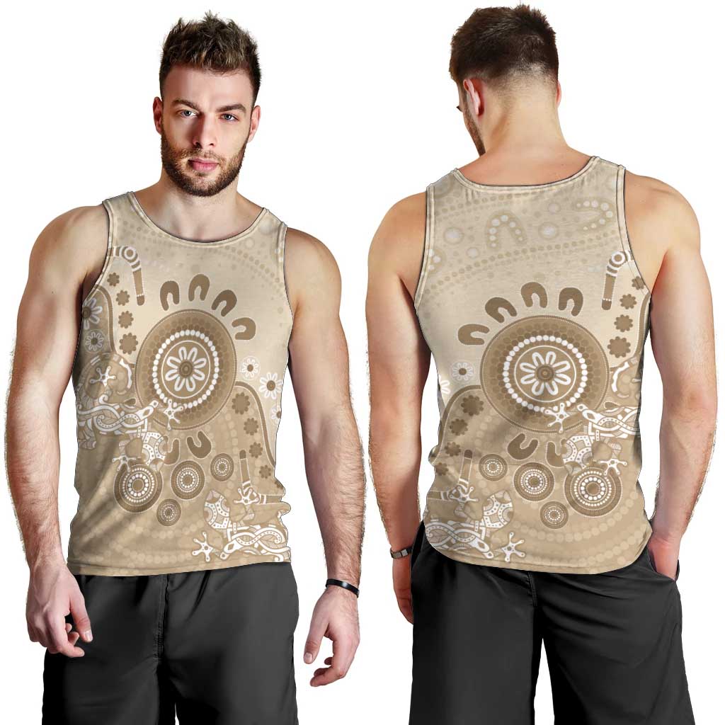 Beige Lizards Australia Men Tank Top Boomerang Indigenous Art - Vibe Hoodie