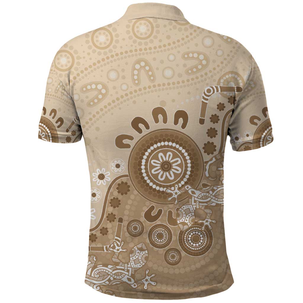 Beige Lizards Australia Polo Shirt Boomerang Indigenous Art - Vibe Hoodie