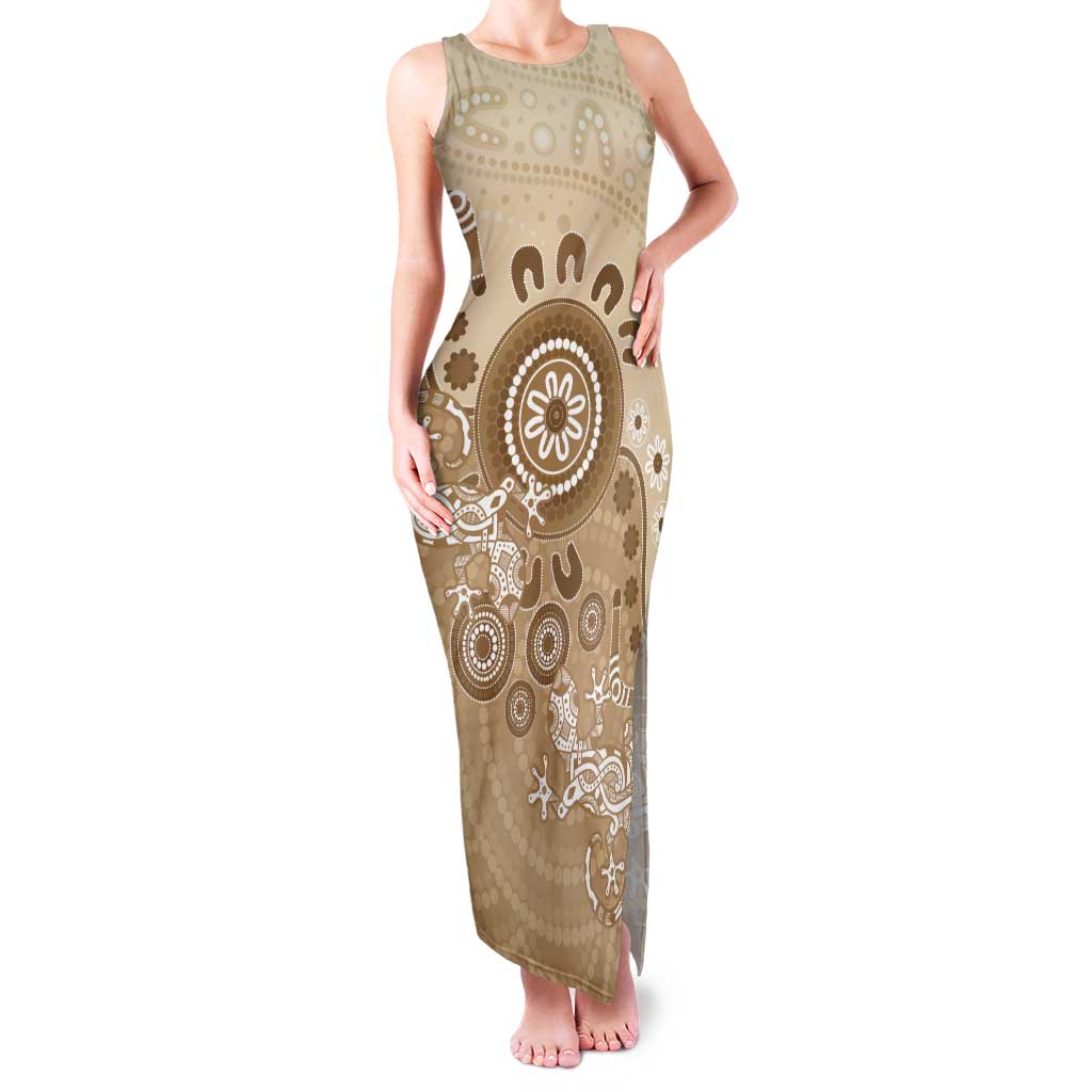 Beige Lizards Australia Tank Maxi Dress Boomerang Indigenous Art - Vibe Hoodie