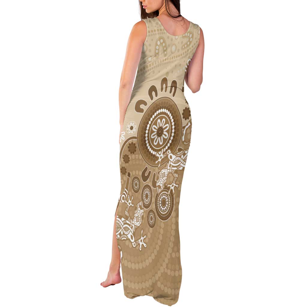 Beige Lizards Australia Tank Maxi Dress Boomerang Indigenous Art - Vibe Hoodie