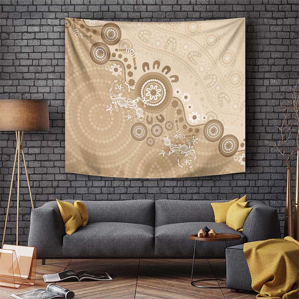 Beige Lizards Australia Tapestry Boomerang Indigenous Art - Vibe Hoodie