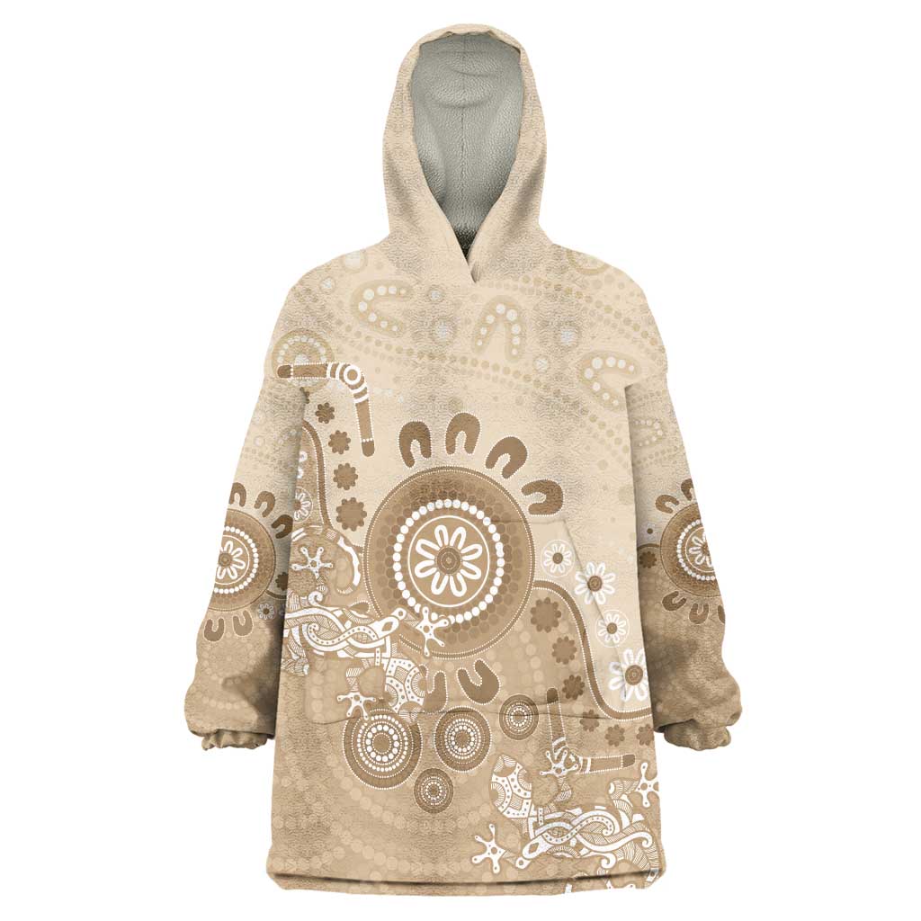 Beige Lizards Australia Wearable Blanket Hoodie Boomerang Indigenous Art - Vibe Hoodie