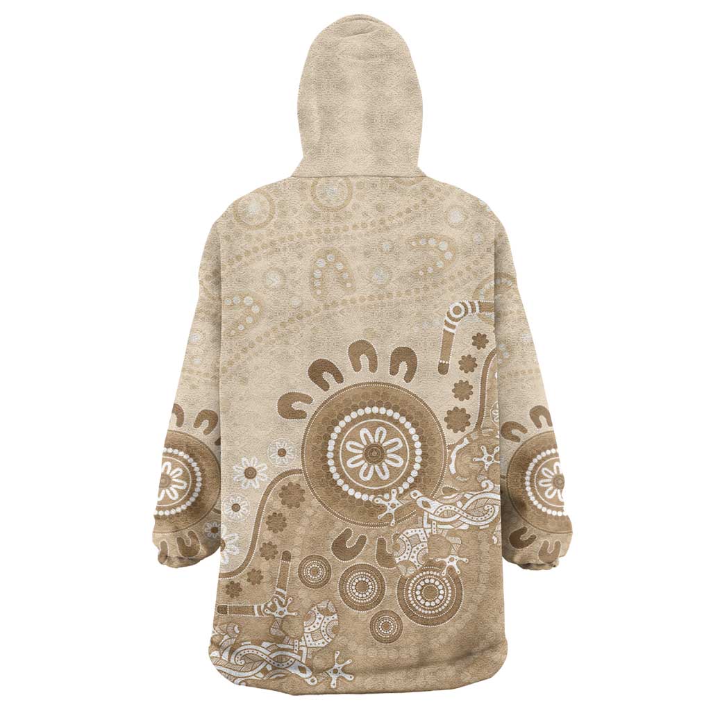 Beige Lizards Australia Wearable Blanket Hoodie Boomerang Indigenous Art - Vibe Hoodie