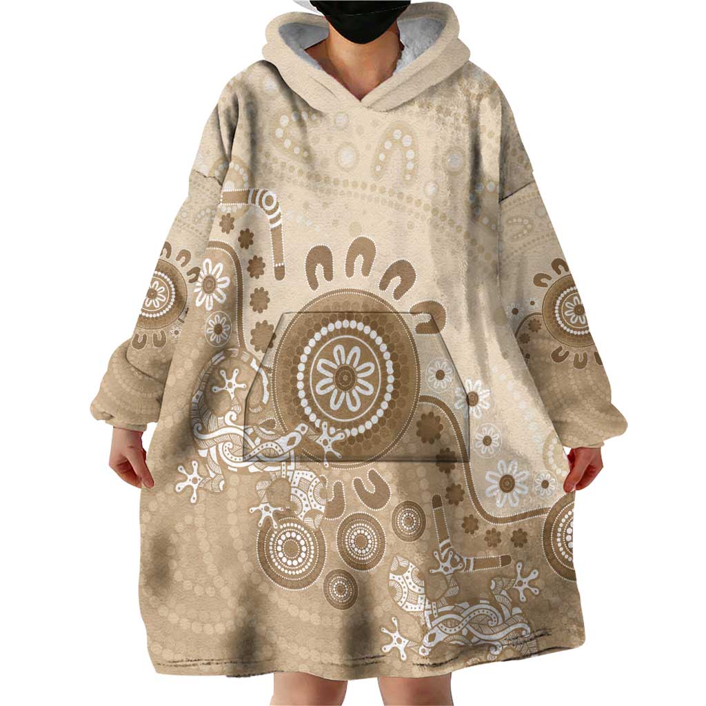 Beige Lizards Australia Wearable Blanket Hoodie Boomerang Indigenous Art - Vibe Hoodie