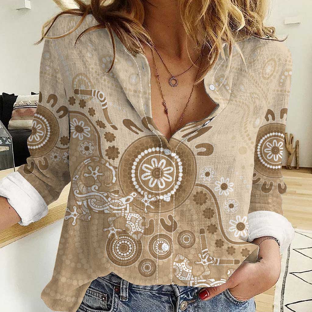 Beige Lizards Australia Women Casual Shirt Boomerang Indigenous Art - Vibe Hoodie