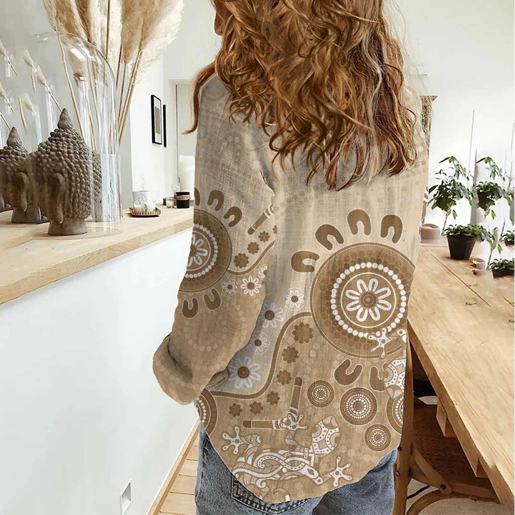Beige Lizards Australia Women Casual Shirt Boomerang Indigenous Art - Vibe Hoodie