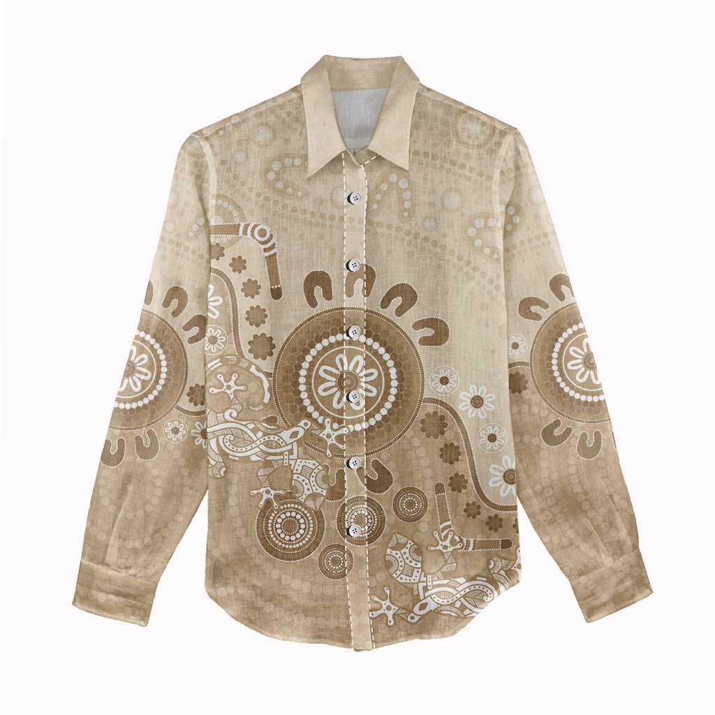 Beige Lizards Australia Women Casual Shirt Boomerang Indigenous Art - Vibe Hoodie