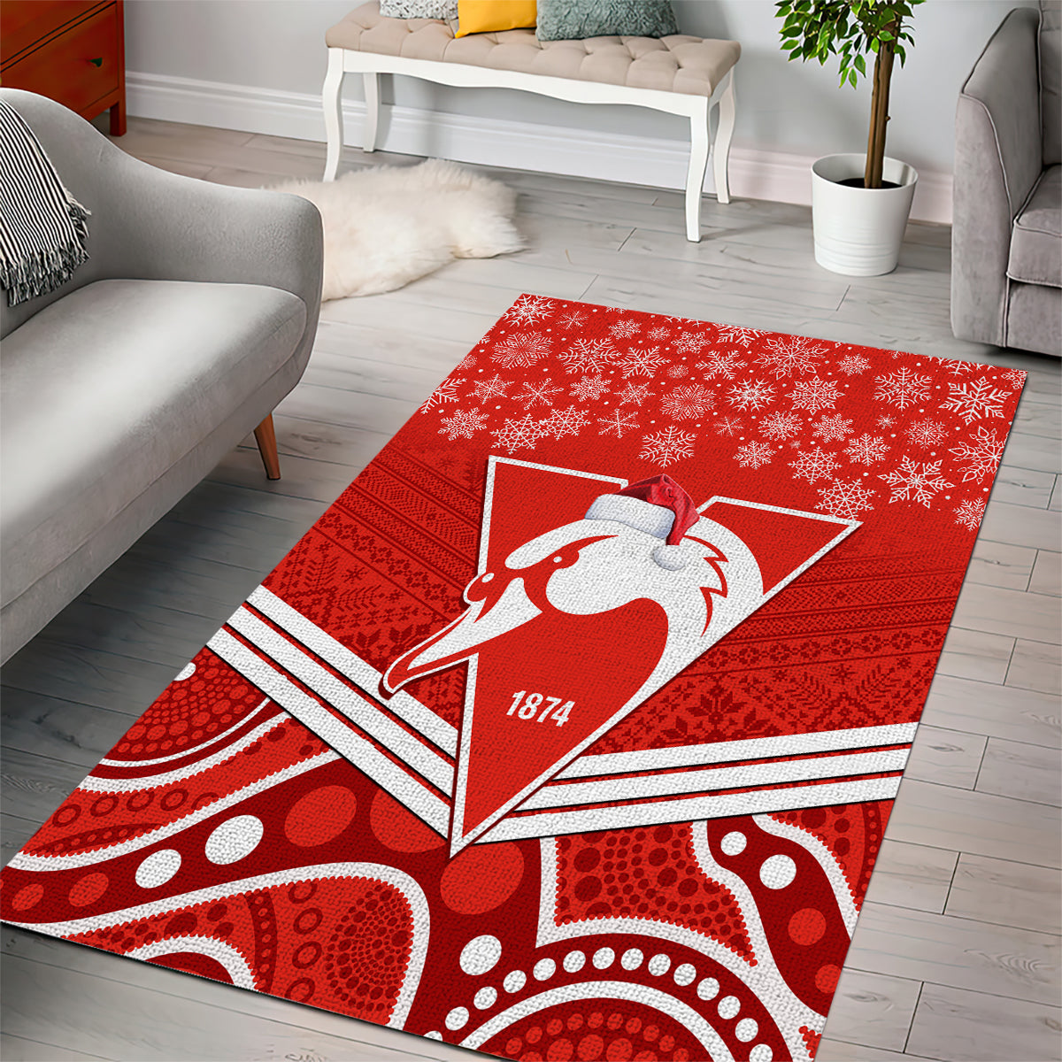 Swans Football Christmas Area Rug Merry Xmas 2023 Mix Aboriginal Art - Vibe Hoodie Shop