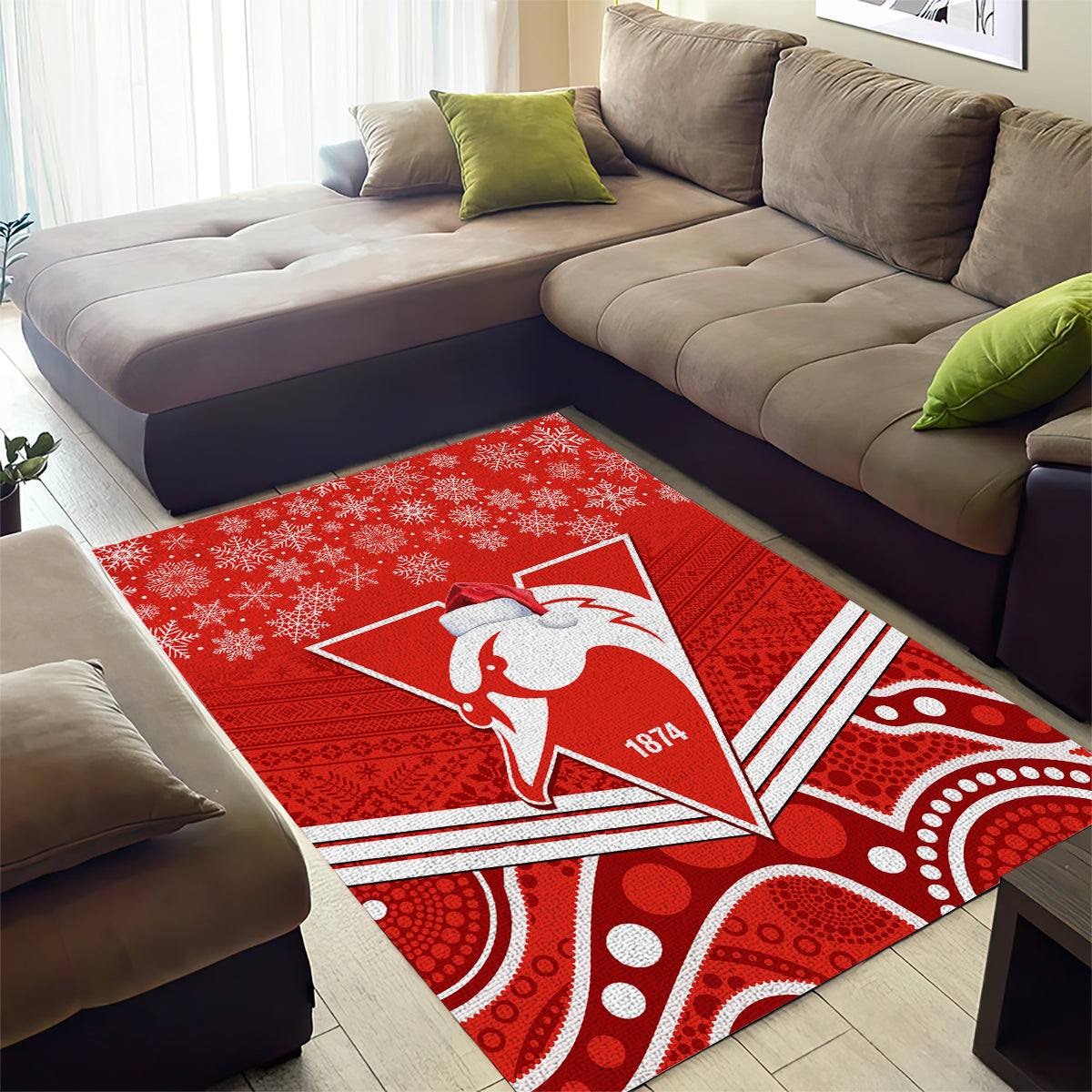 Swans Football Christmas Area Rug Merry Xmas 2023 Mix Aboriginal Art - Vibe Hoodie Shop