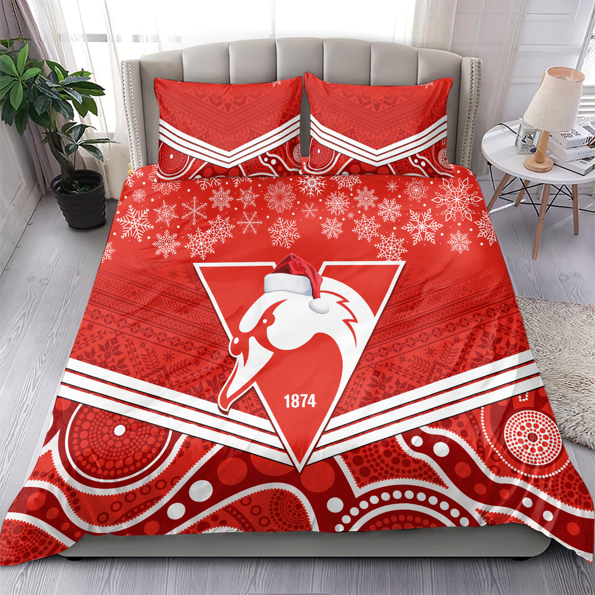 Swans Football Christmas Bedding Set Merry Xmas 2023 Mix Aboriginal Art - Vibe Hoodie Shop