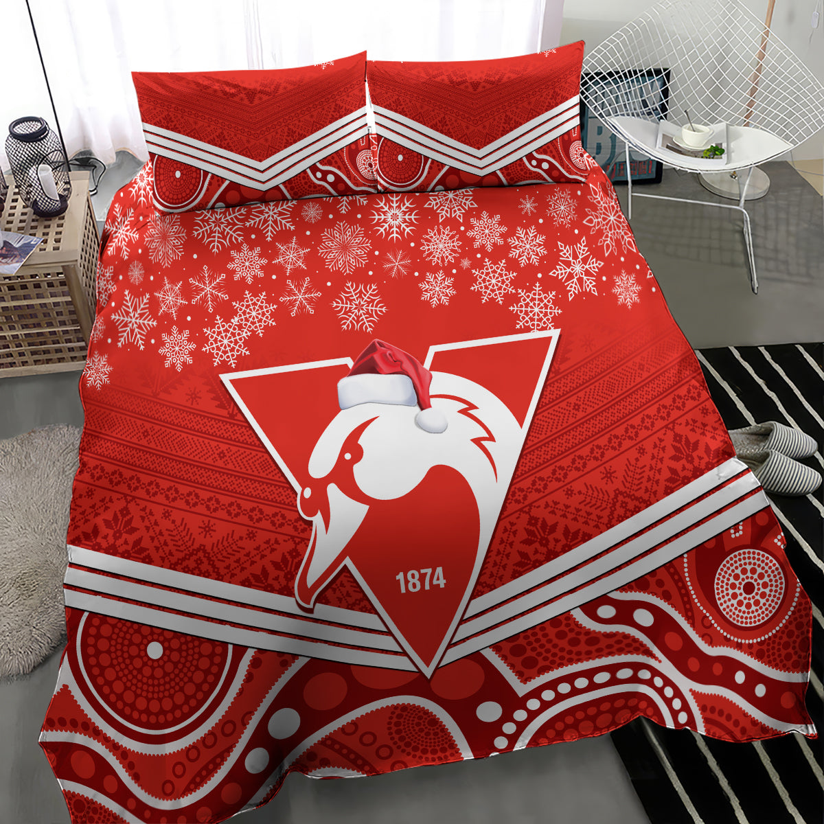 Swans Football Christmas Bedding Set Merry Xmas 2023 Mix Aboriginal Art - Vibe Hoodie Shop
