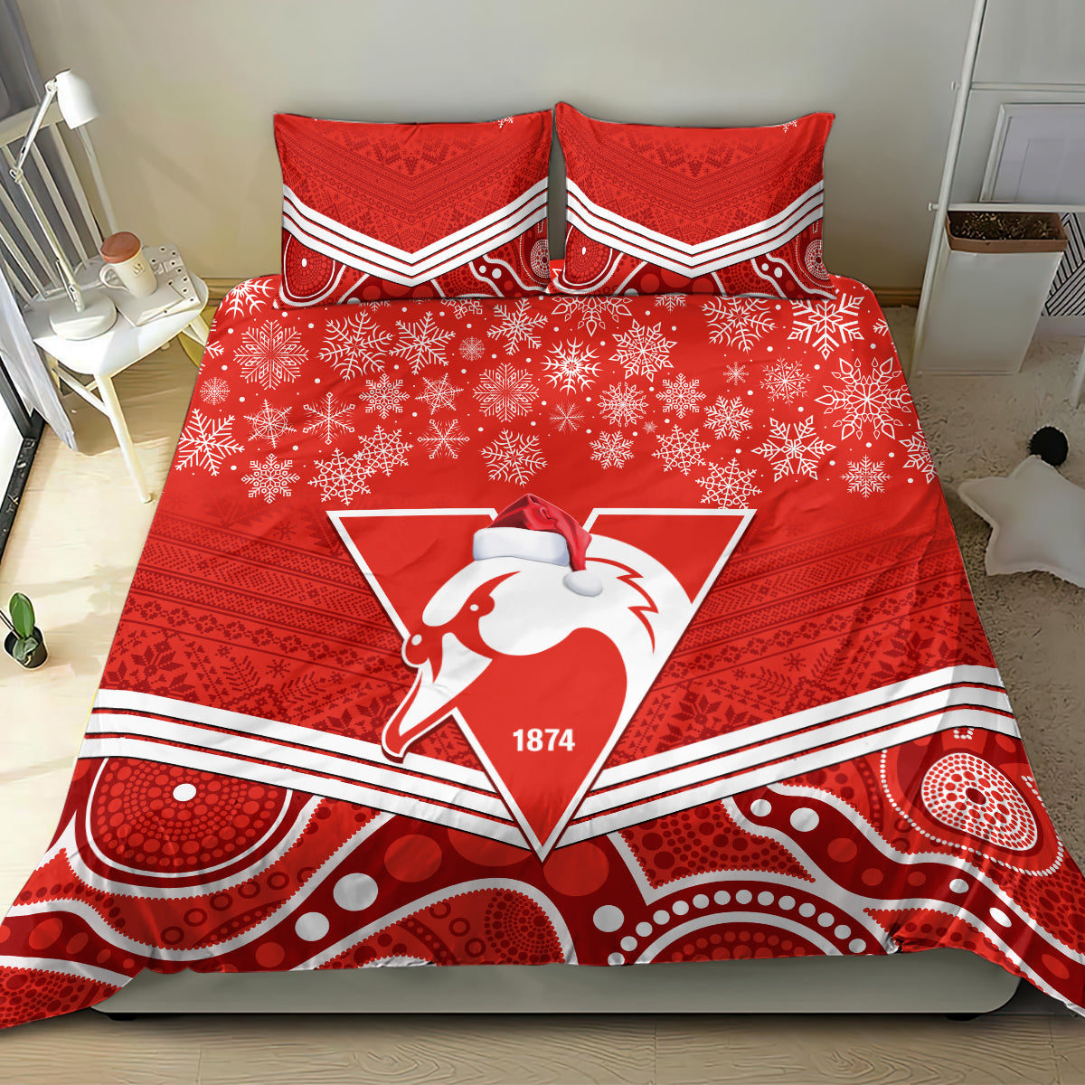 Swans Football Christmas Bedding Set Merry Xmas 2023 Mix Aboriginal Art - Vibe Hoodie Shop