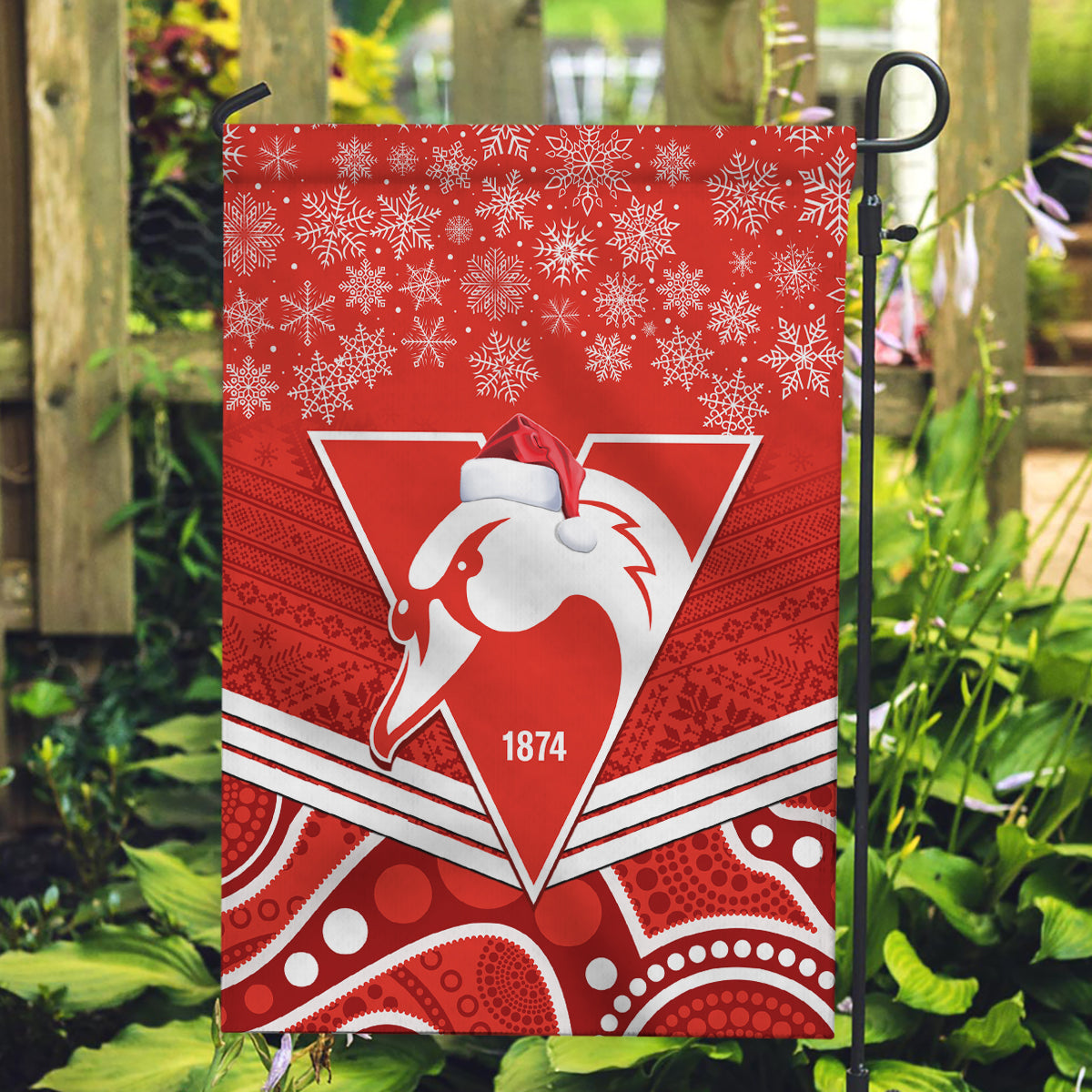 Swans Football Christmas Garden Flag Merry Xmas 2023 Mix Aboriginal Art - Vibe Hoodie Shop