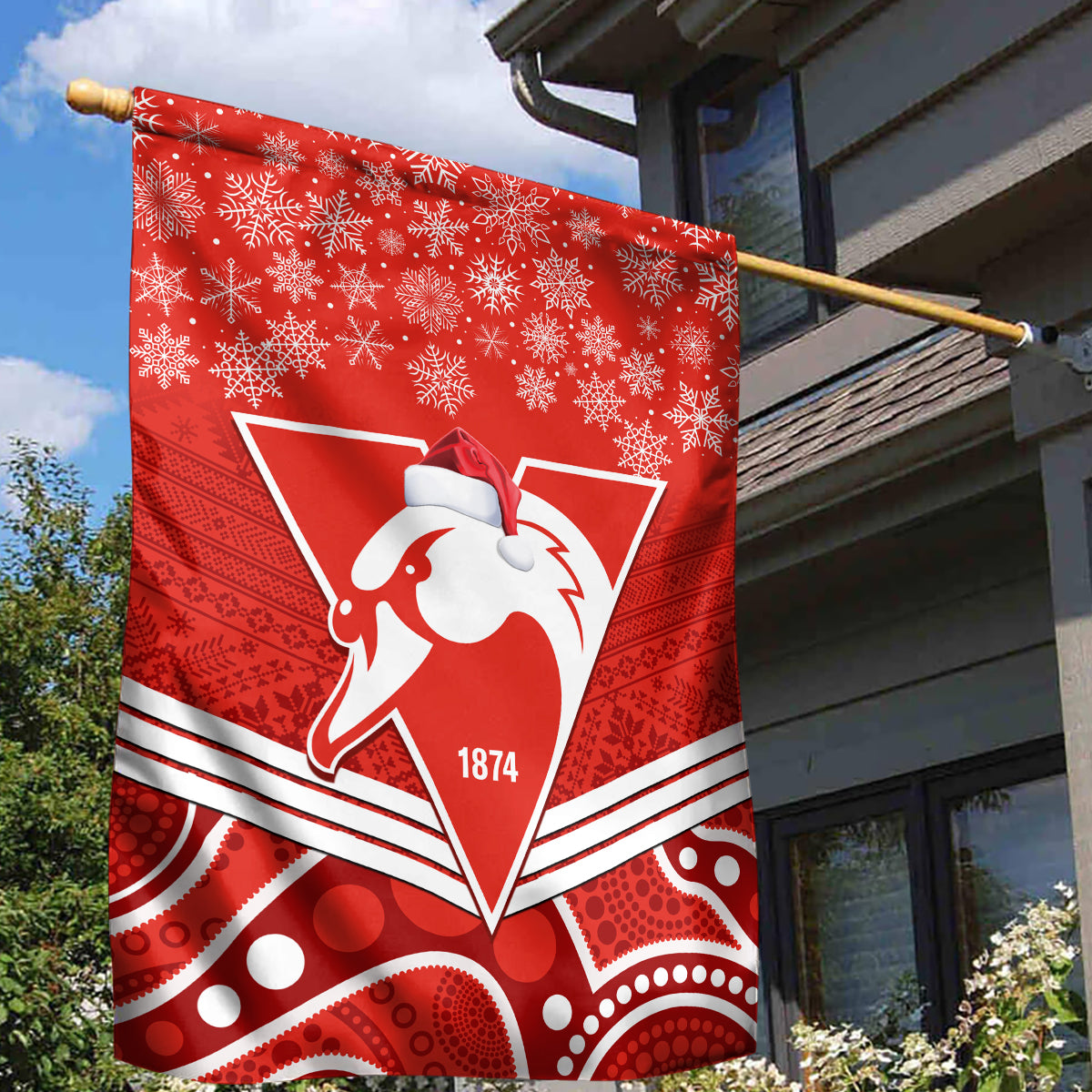 Swans Football Christmas Garden Flag Merry Xmas 2023 Mix Aboriginal Art - Vibe Hoodie Shop