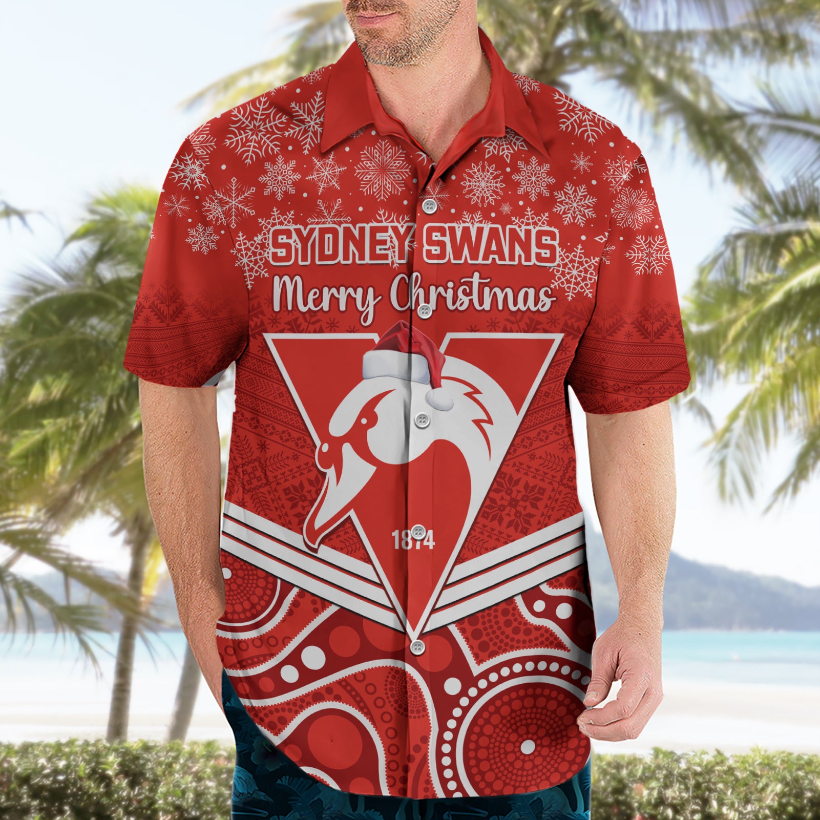 Personalised Swans Football Christmas Hawaiian Shirt Merry Xmas 2023 Mix Aboriginal Art - Vibe Hoodie Shop