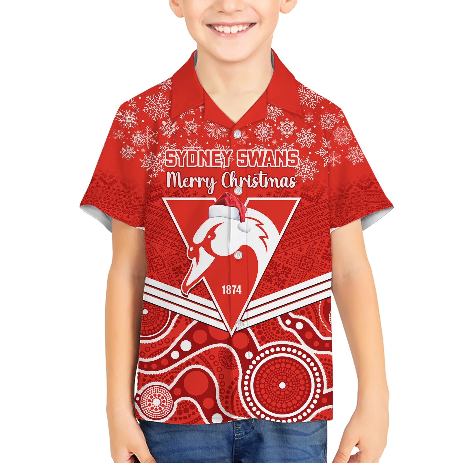 Personalised Swans Football Christmas Hawaiian Shirt Merry Xmas 2023 Mix Aboriginal Art - Vibe Hoodie Shop